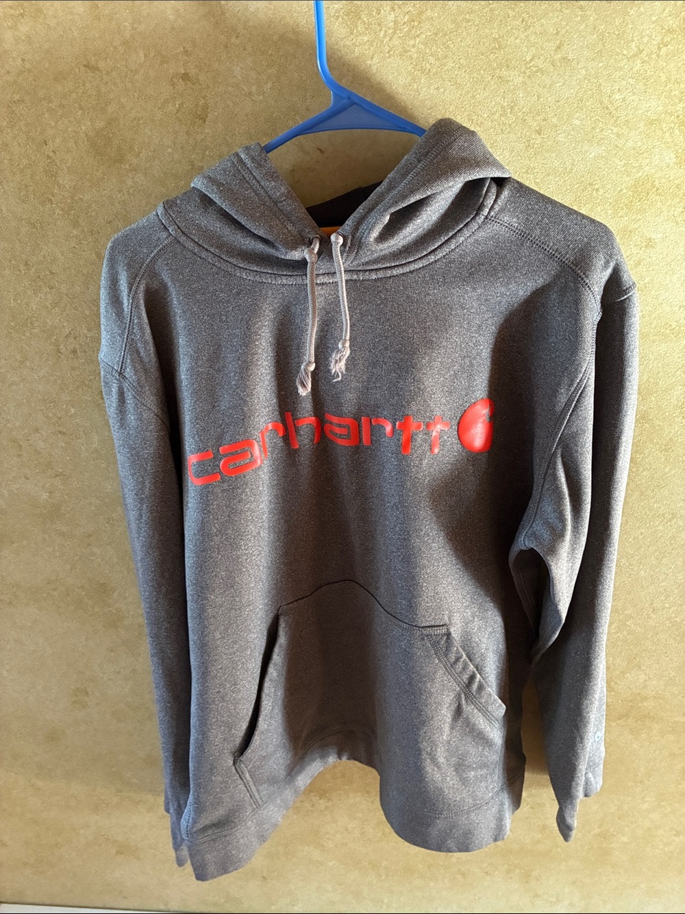 Carhartt Men’s Gray Crewneck Hoodie with Red Logo